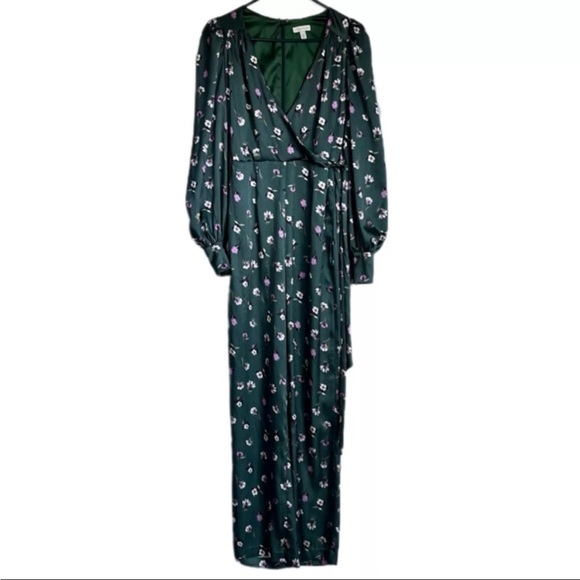 Anthropologie ML Monique Lhuillier Lorelei Floral Jumpsuit Sz 2 Holly Green - Picture 2 of 16